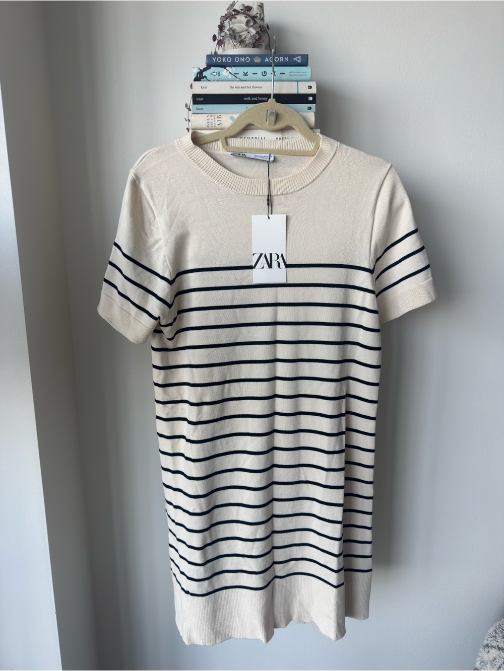 ZARA Cream Short-Sleeve Knit Dress